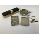 Silver and Silver Plate - Calling Card Case, Cigarette Case and Tastevin etc