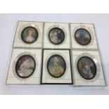 6x Hand Painted Miniatures in Ivory Frames