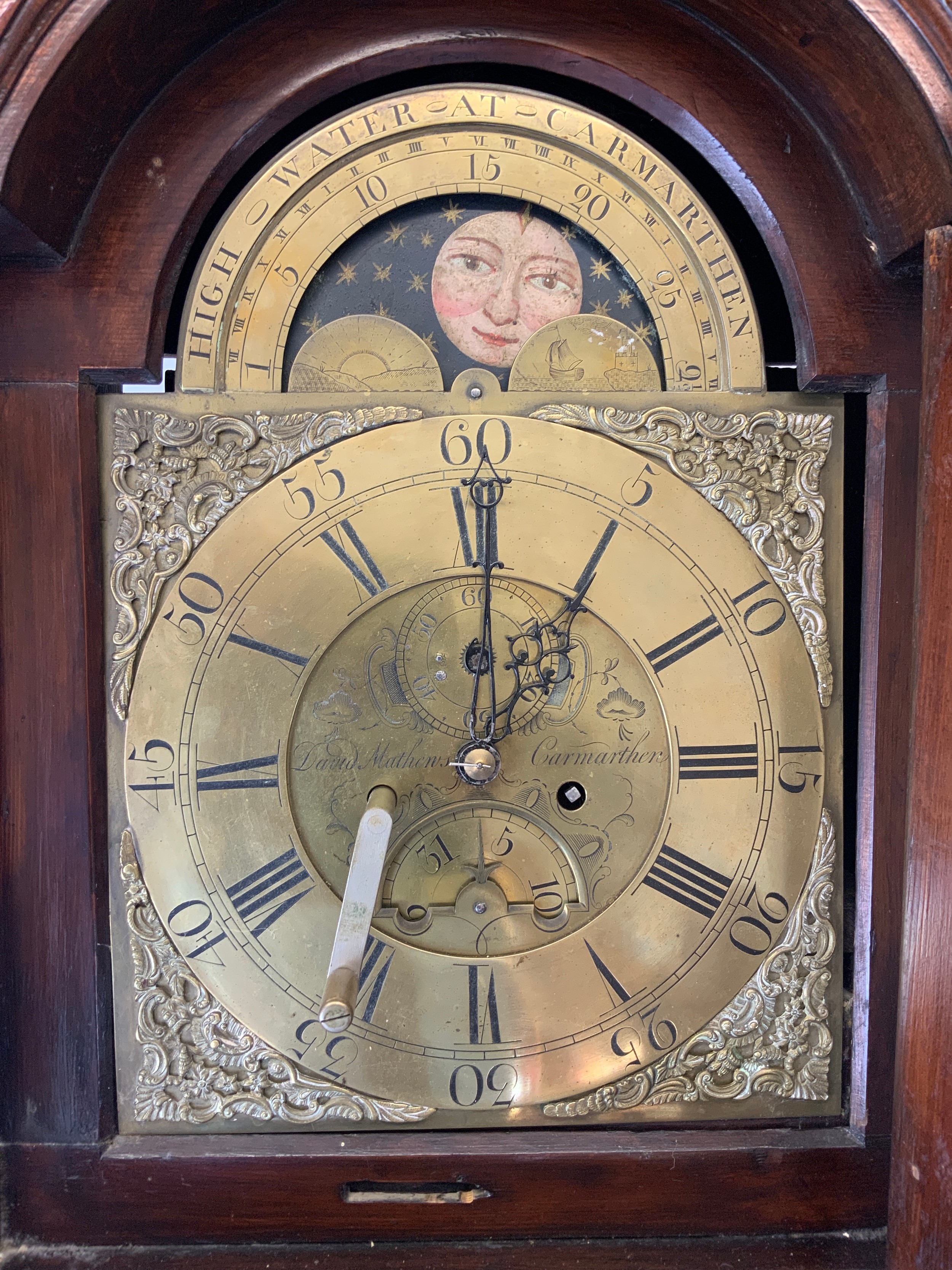 Brass Faced Longcase Clock - David Matthews, Carmarthen - High Water at Carmarthen - Image 2 of 5