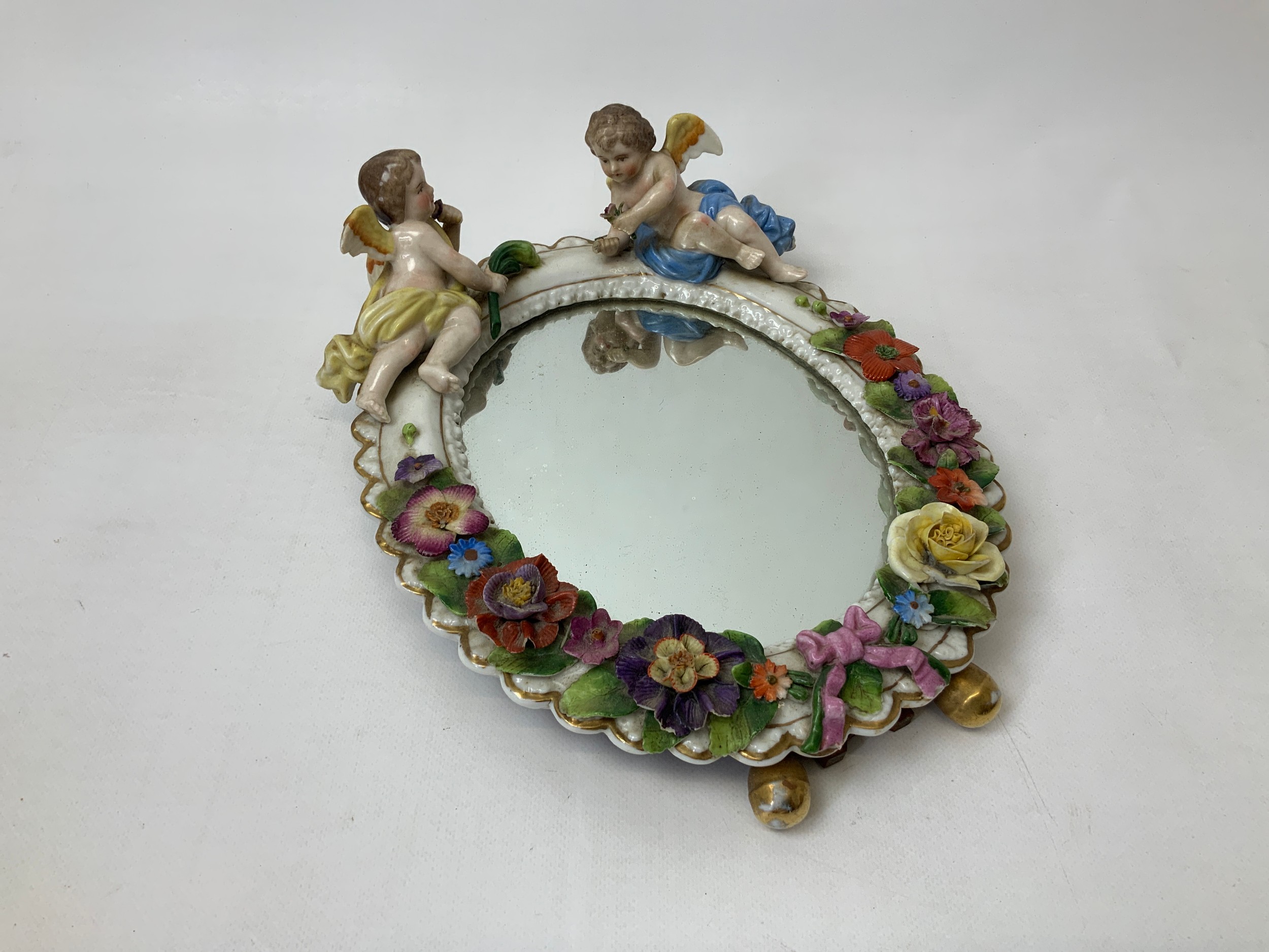 Porcelain Cherub Easel Mirror - Miessen/ Dresden