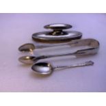 3x Silver Items - Nail Buffer, Tongs and Spoon