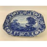 Large Early Transfer Printed Blue and White Meat Plate - Marked Stafford Gallery Opaque China to the