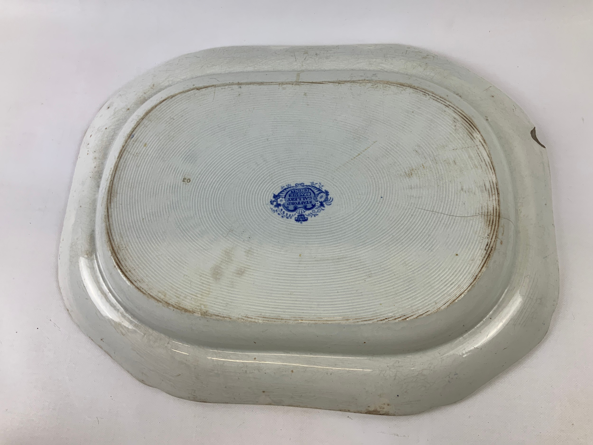 Large Early Transfer Printed Blue and White Meat Plate - Marked Stafford Gallery Opaque China to the - Image 2 of 2