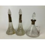 Silver Collard Cut Glass Small Decanter and Vinaigrettes