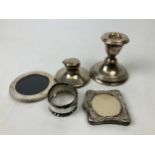4x Silver Items - Picture Frames, Ink Well and Candlestick etc