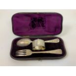 Silver Christening Set in Leather Case - Sheffield 1907