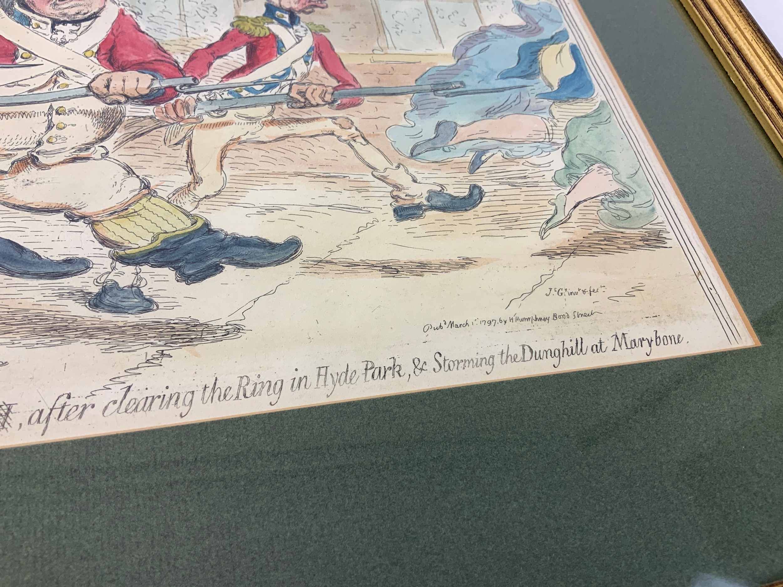 James Gillray Hand Coloured Print - St. George’s Volunteers Charging Down Bond Street - - Image 2 of 2