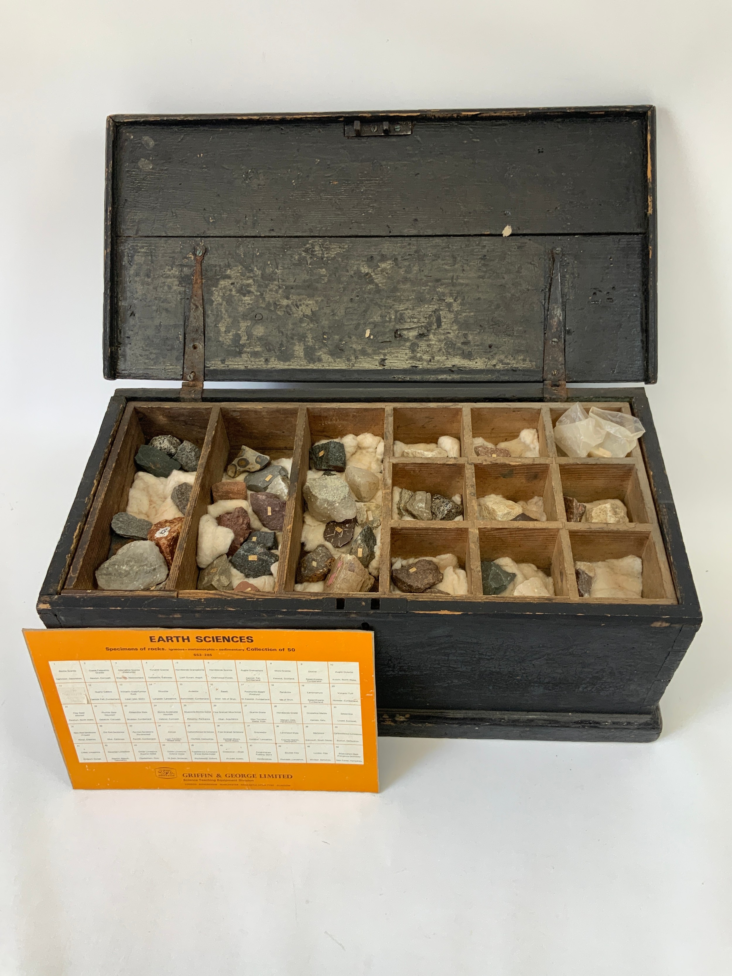 Rock Specimens in Stained Pine Box