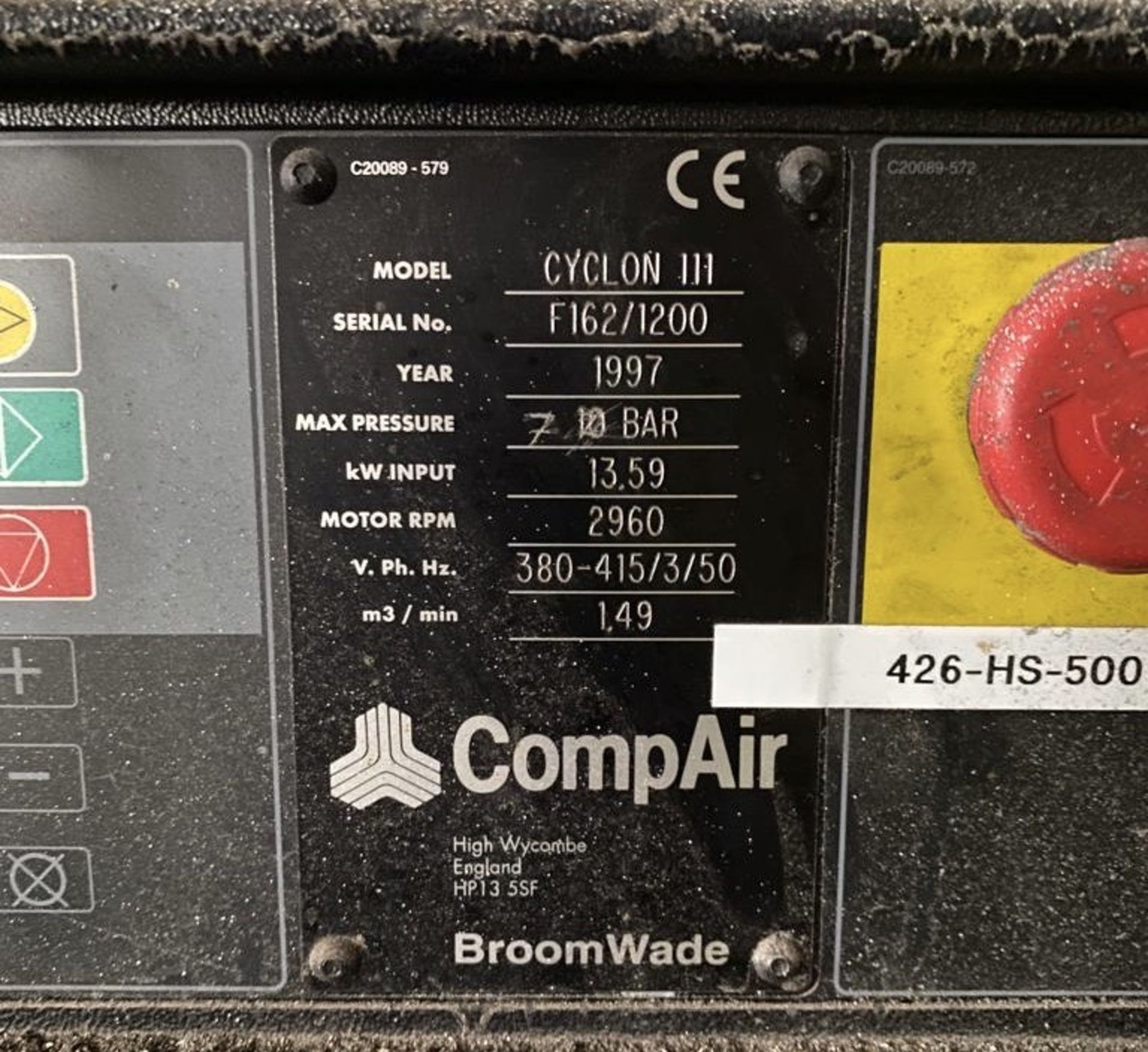 Compair Broomwade Cyclon III Packaged Air Compressor, 10bar, 149m³/min, serial number F162/1200, - Image 3 of 6