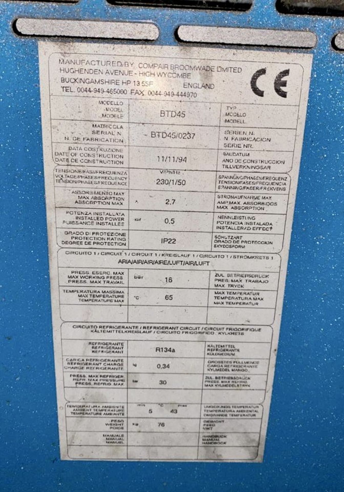 Compair Broomwade Cyclon III Packaged Air Compressor, 10bar, 149m³/min, serial number F162/1200, - Image 6 of 6