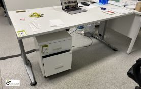White office Desk, 1600mm x 800mm, with mobile 2-drawer pedestal