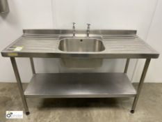 Stainless steel Sink with double drainer, 1500mm x 600mm x 870mm, disconnected