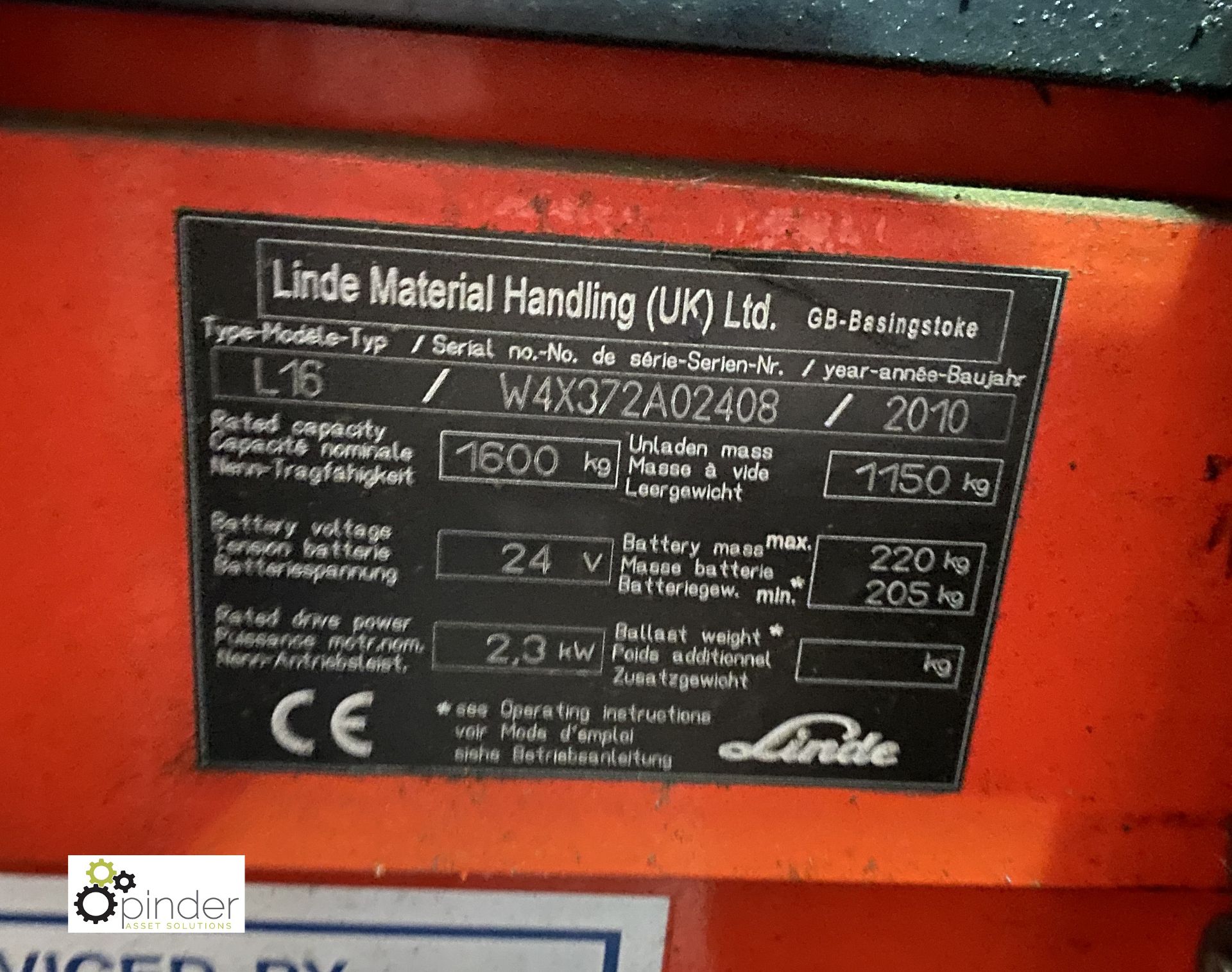 Linde L16 electric pedestrian Forklift Truck, 1600kg capacity, year 2010, not in working order - Image 6 of 9