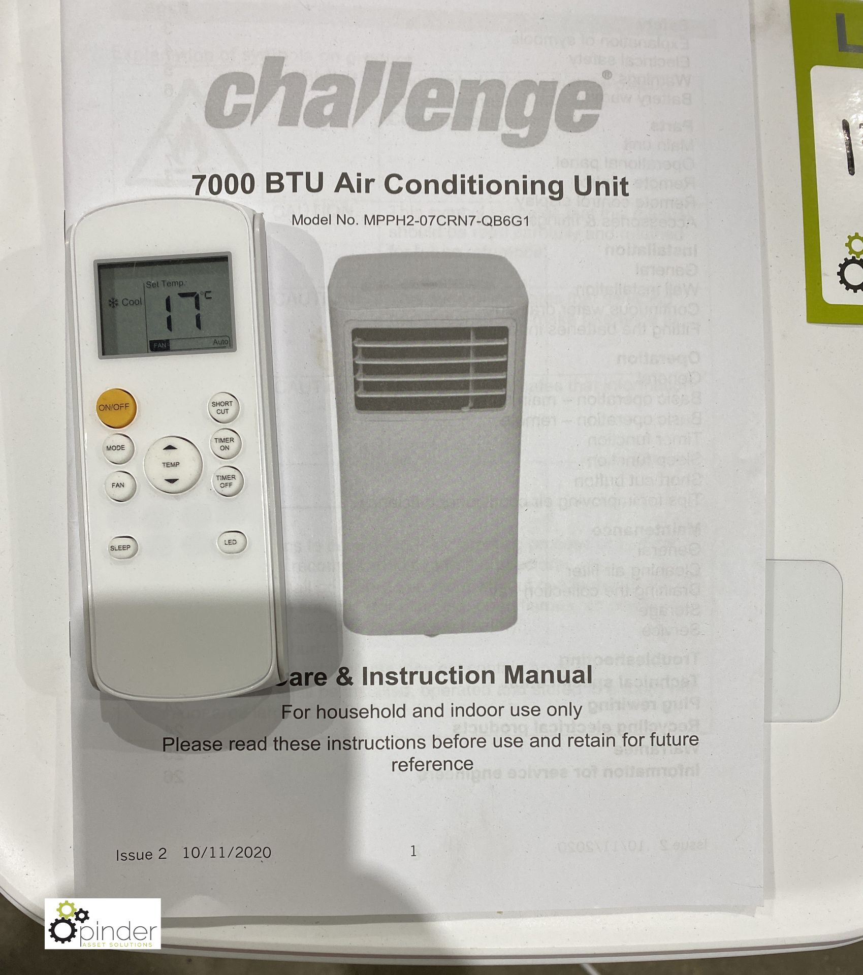 Challenge 7000BTU portable Air Conditioning Unit, 240volts, with remote - Image 2 of 2