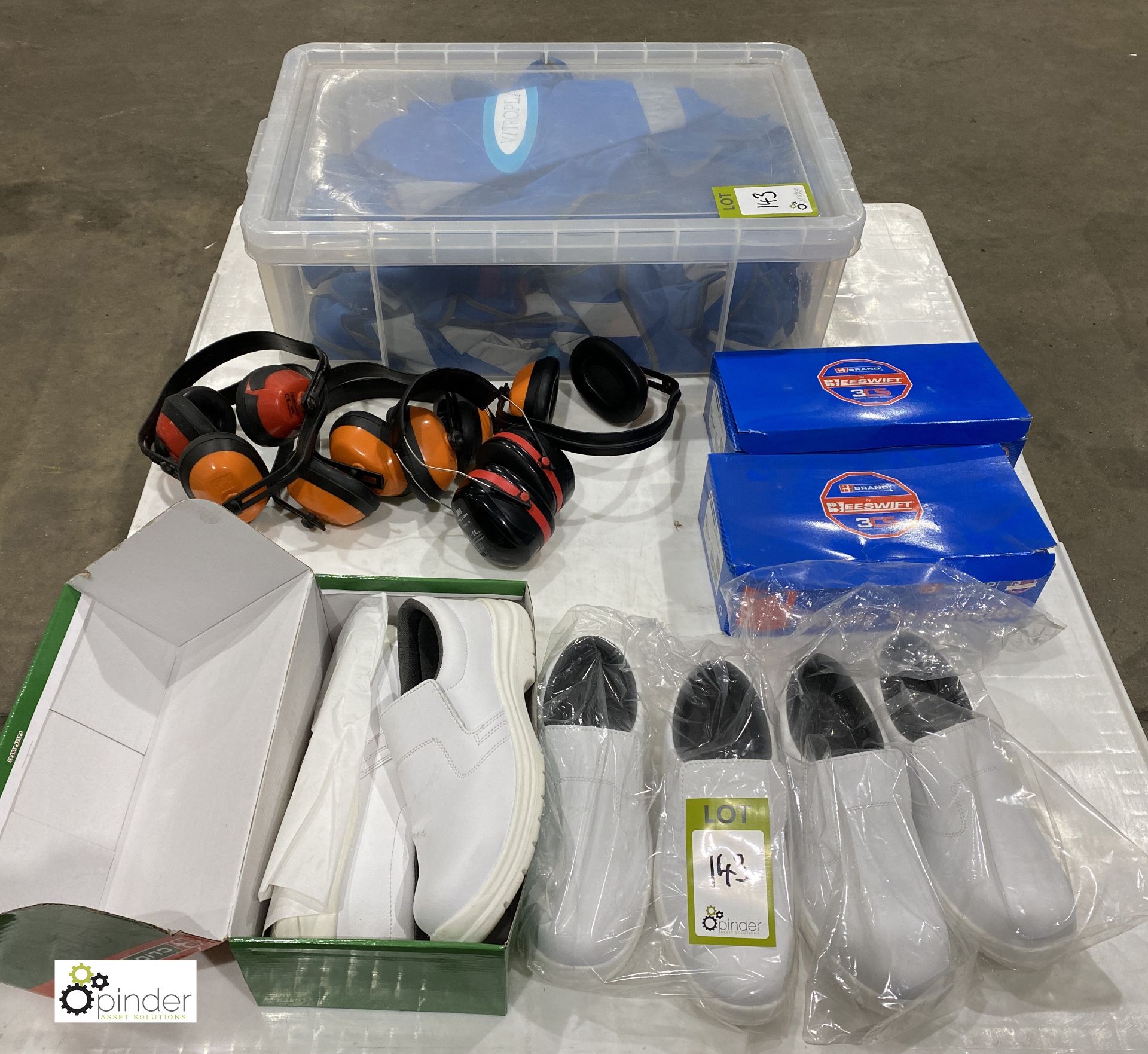 Quantity various PPE including 3 pairs Click microfibre safety shoes, ear defenders, safety