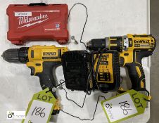 2 Dewalt Rechargeable Drills, Charger and quantity Drill Bits