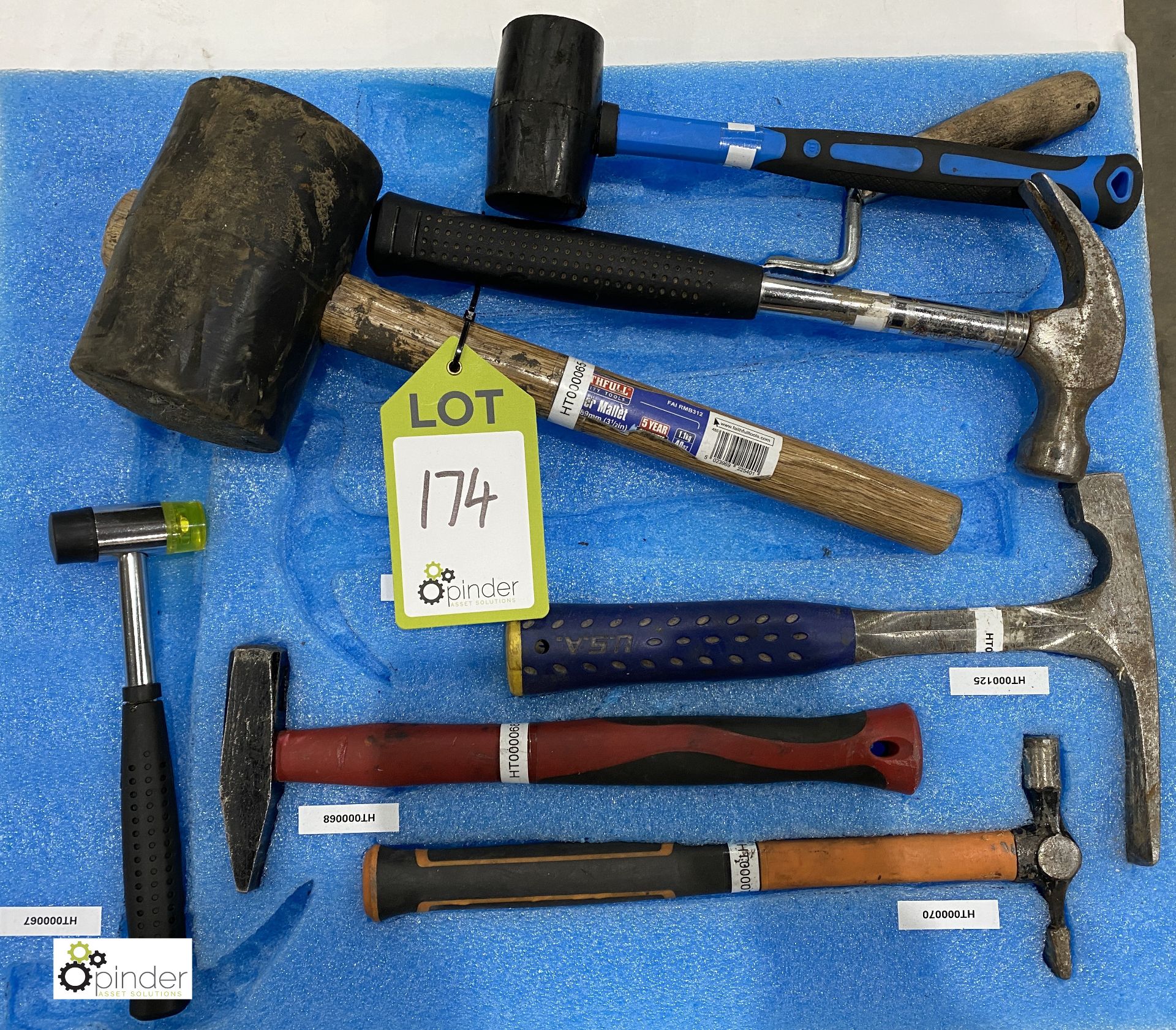 7 various Hammers and Mallets, to tray