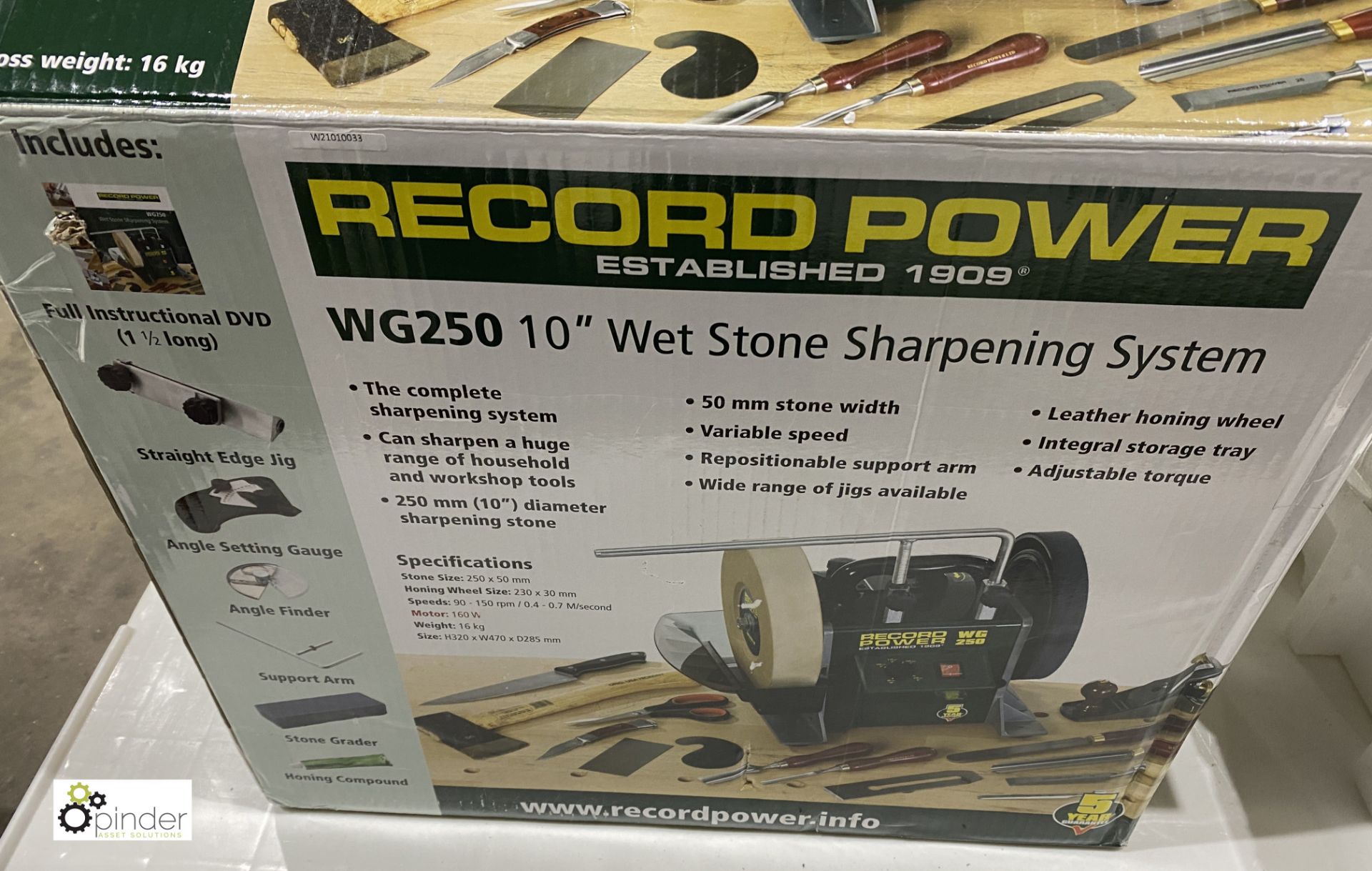 Record Power WG250 bench top wet stone Sharpening System, 240volts, boxed (please note pallet is NOT - Image 3 of 6