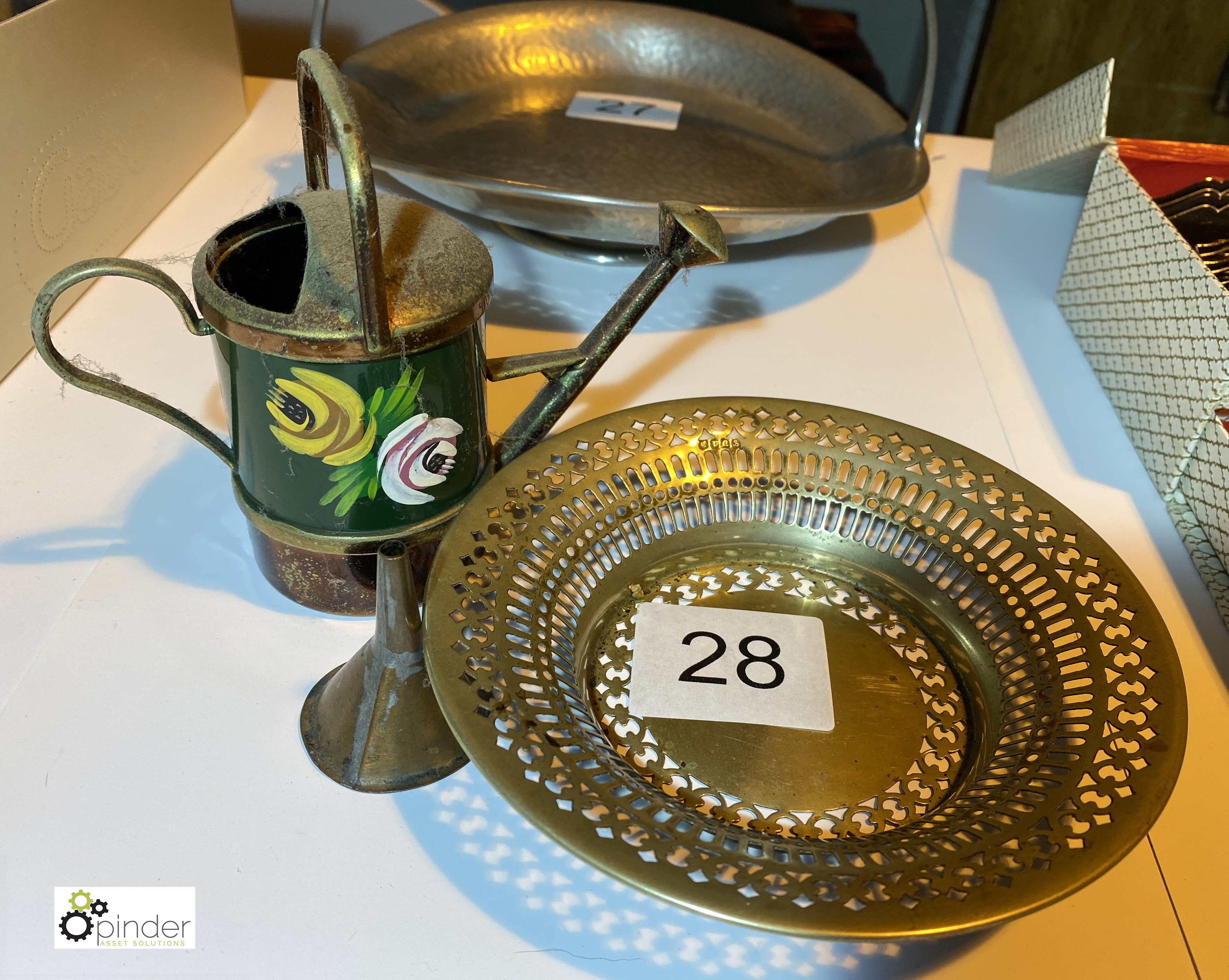 Miniature Watering Can, EPNS Dish and Funnel (location: Wakefield / collection: Monday 7 March)