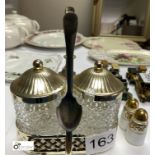 Pair Glass Jugs, in holder, and Salt and Pepper Pots (location: Wakefield / collection: Monday 7