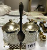 Pair Glass Jugs, in holder, and Salt and Pepper Pots (location: Wakefield / collection: Monday 7
