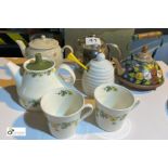 5 various Teapots, Honey Pot and 2 Cups (location: Wakefield / collection: Monday 7 March)