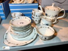 Part Tea Set comprising 5 tea cups, 6 saucers, 5 side plates, cake plate, milk jug and sugar bowl (