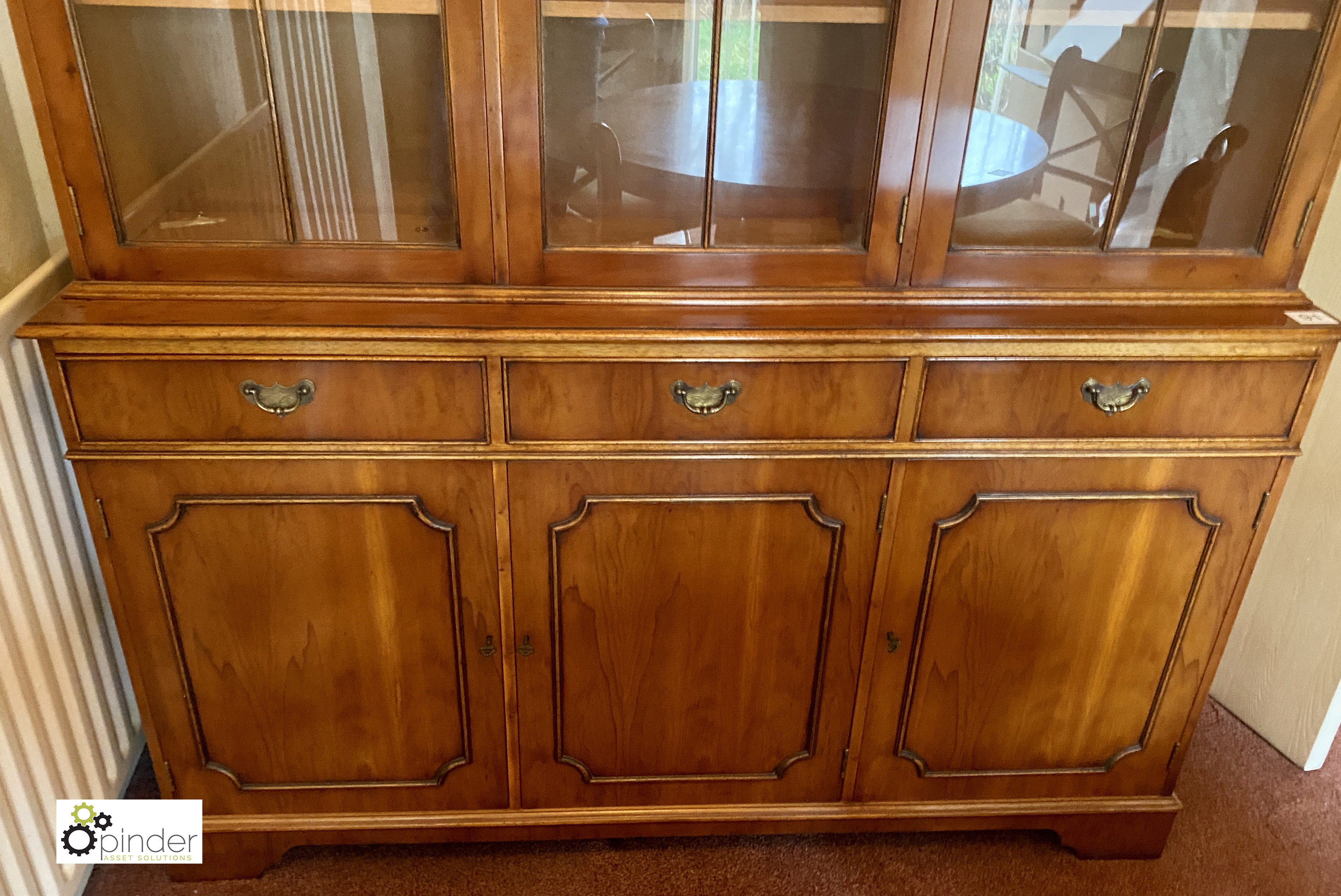 Burr walnut Sideboard, with glazed bookcase, 1465mm x 370mm deep max x 1940mm (location: Temple - Image 3 of 5