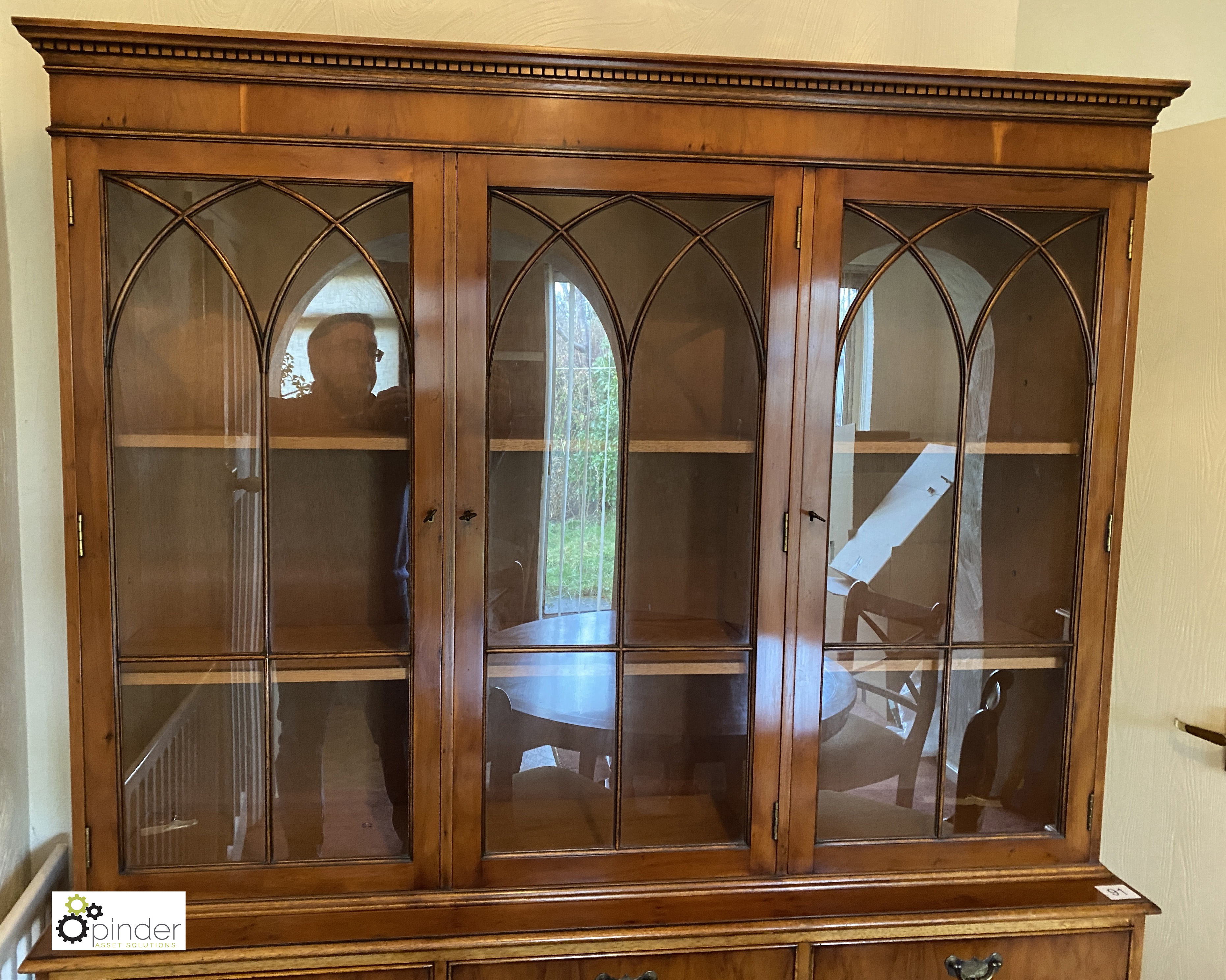 Burr walnut Sideboard, with glazed bookcase, 1465mm x 370mm deep max x 1940mm (location: Temple - Image 4 of 5