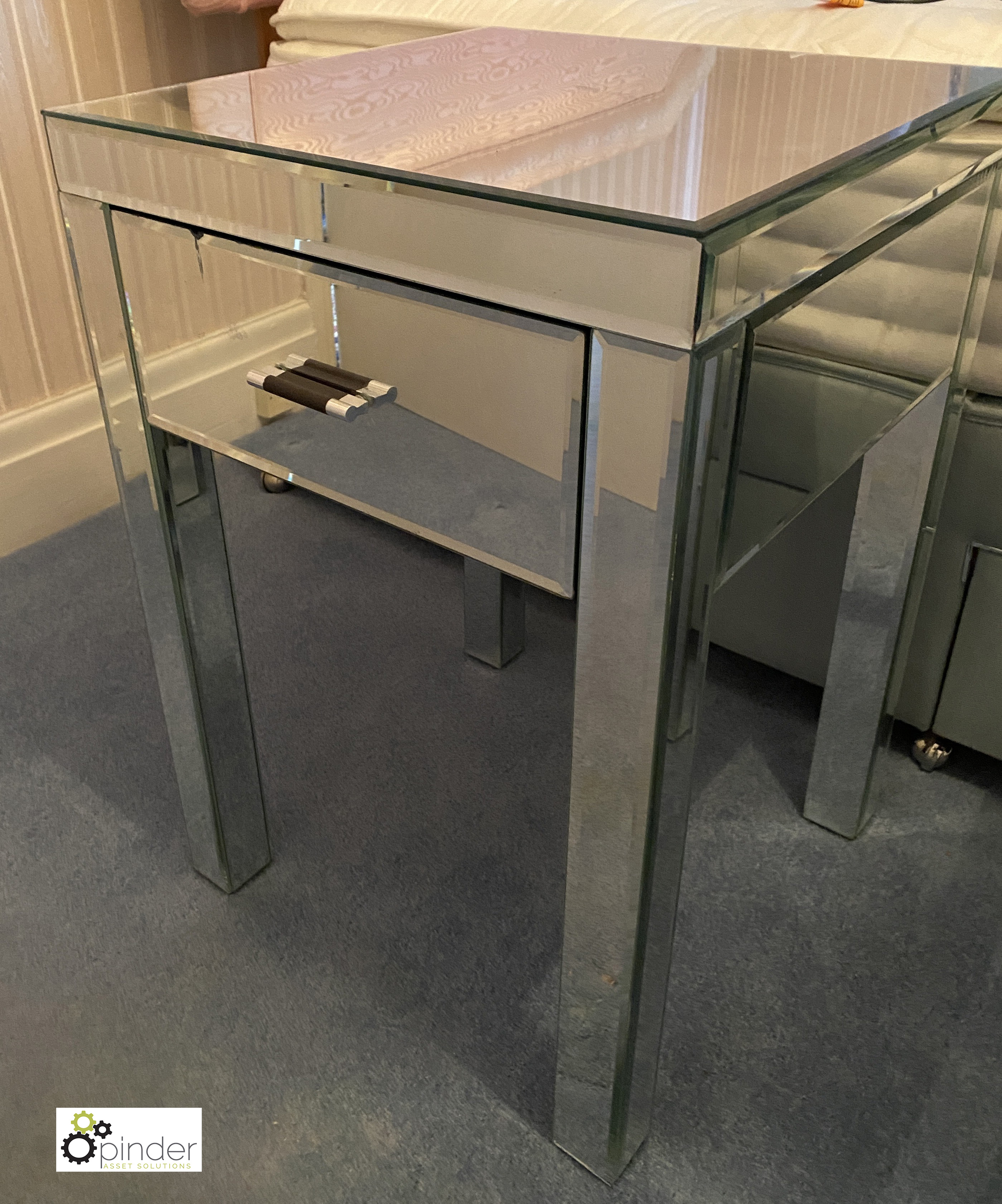 Pair mirrored Bedside Tables, with single drawer (location: Temple Newsam / collection: Tuesday 8 - Image 4 of 4