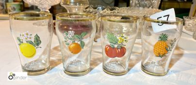 Set 4 Britvic Fruit Juice Glasses, comprising orange, pineapple, lemon and tomato (location: