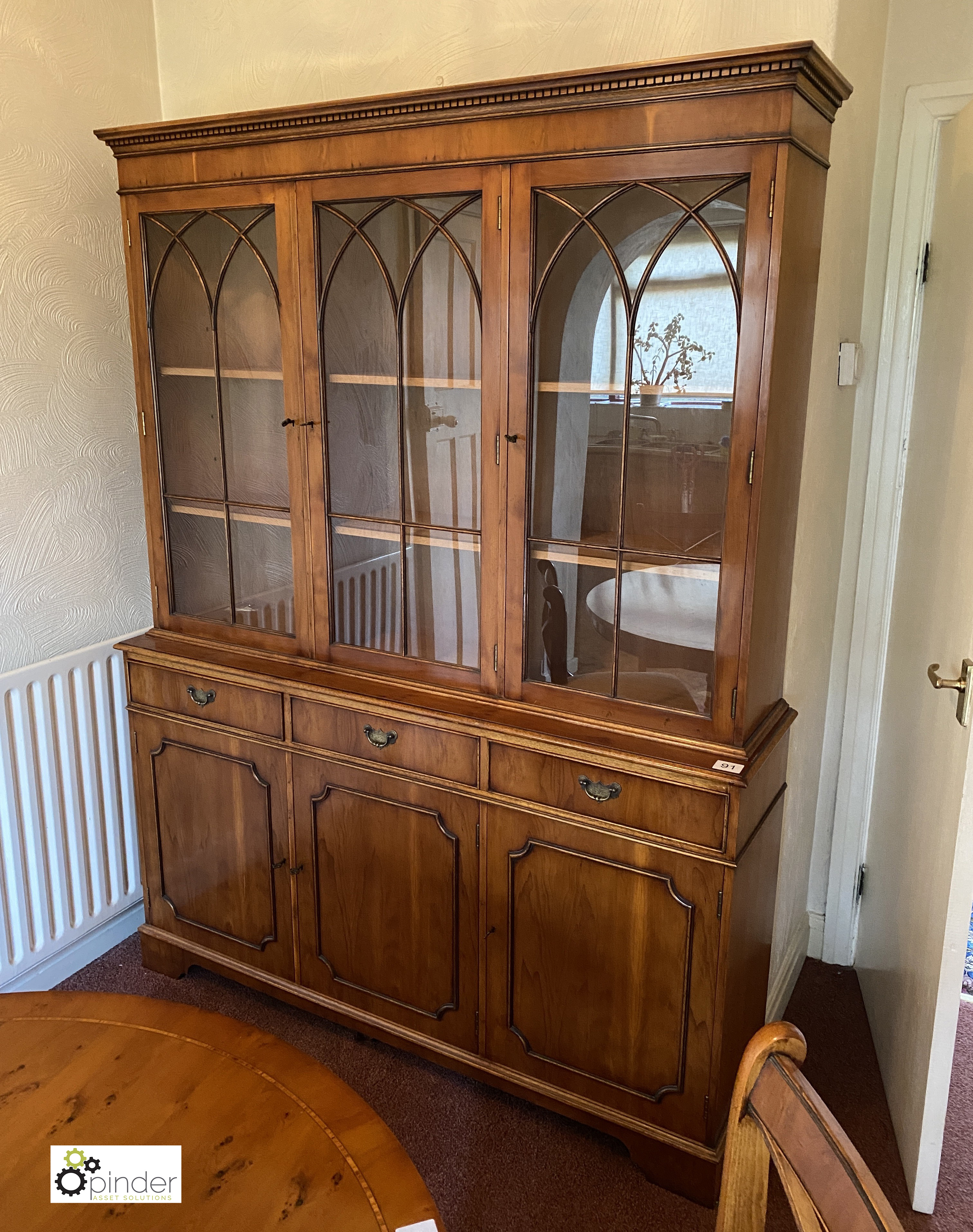 Burr walnut Sideboard, with glazed bookcase, 1465mm x 370mm deep max x 1940mm (location: Temple - Image 2 of 5