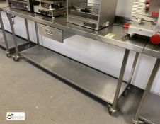 Mobile stainless steel Preparation Table, 2000mm x 600mm x 900mm, with rear lip and under shelf (