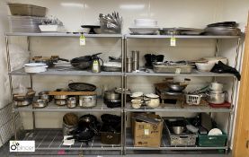 Large quantity Pots, Pans, Woks, Platters, etc, to 2 racks (rack not included) (located in Tray Wash