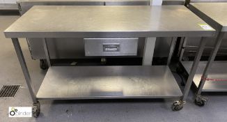 Mobile stainless steel Preparation Table, 1445mm x 600mm x 860mm, with under shelf and utensil