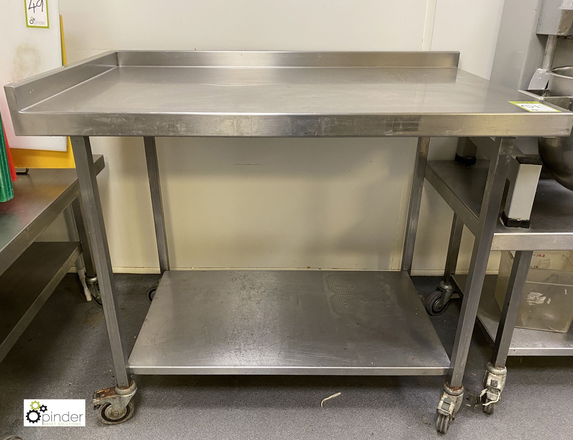 Mobile stainless steel Preparation Table, 1150mm x 700mm x 915mm, with rear and side lip and under - Image 2 of 2