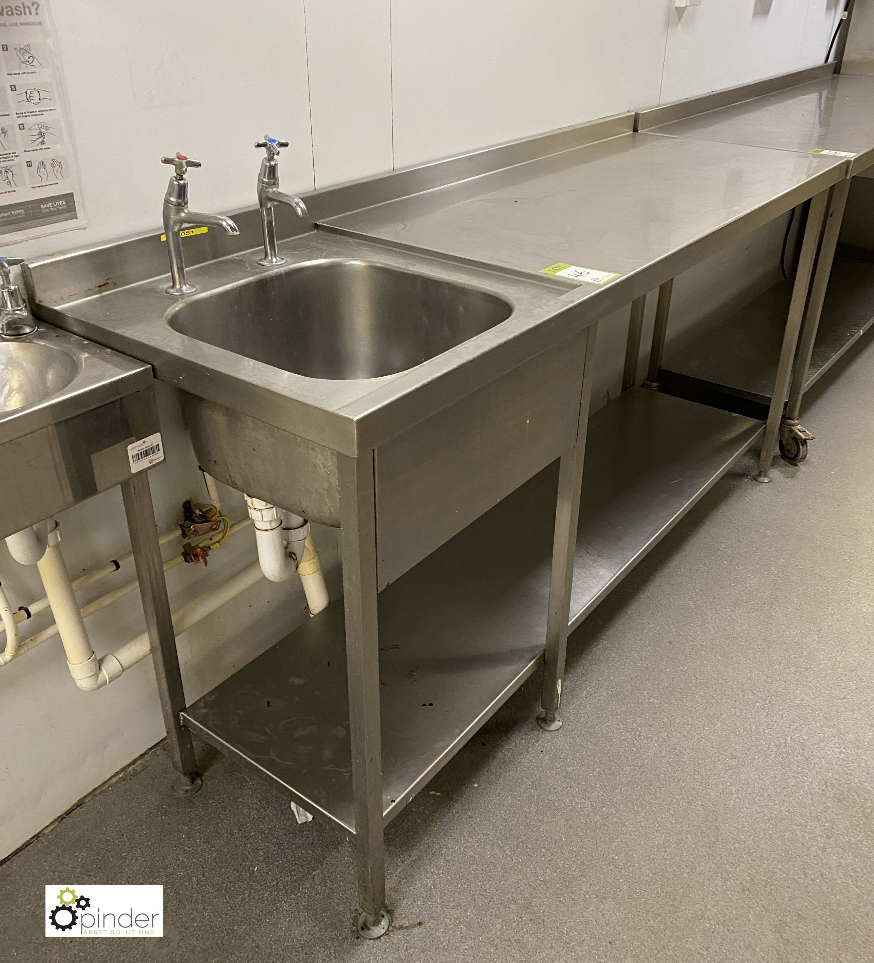 Stainless steel Preparation Table, 1800mm x 600mm x 905mm, with inbuilt sink, rear lip and under - Image 2 of 2