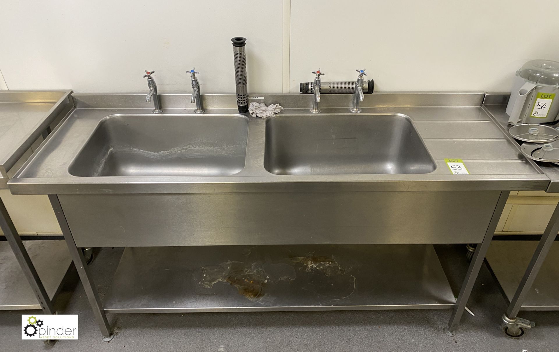 Stainless steel double bowl Sink, 1800mm x 600mm x 900mm, with right hand drainer and under shelf ( - Image 2 of 2