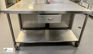 Mobile stainless steel Preparation Table, 1450mm x 600mm x 860mm, with under shelf and utensil