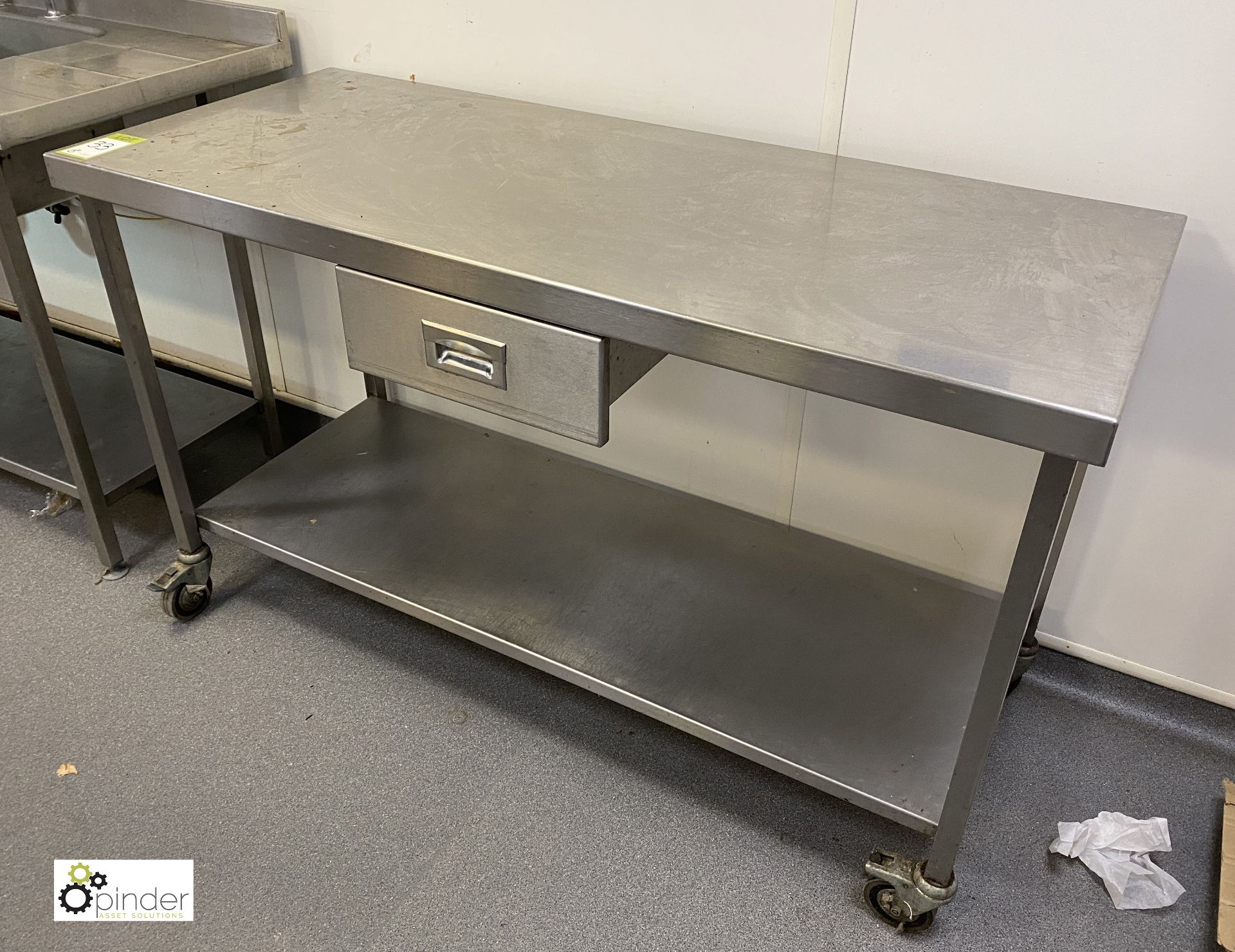 Mobile stainless steel Preparation Table, 1450mm x 600mm x 860mm, with under shelf and utensil - Image 2 of 2