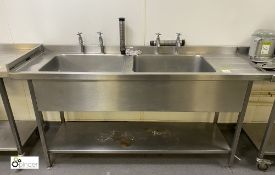 Stainless steel double bowl Sink, 1800mm x 600mm x 900mm, with right hand drainer and under shelf (