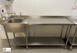 Stainless steel Preparation Table, 1800mm x 600mm x 905mm, with inbuilt sink, rear lip and under