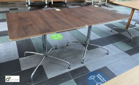 2 mahogany effect Café Tables, 800mm x 800mm x 720mm (located in Atrium)