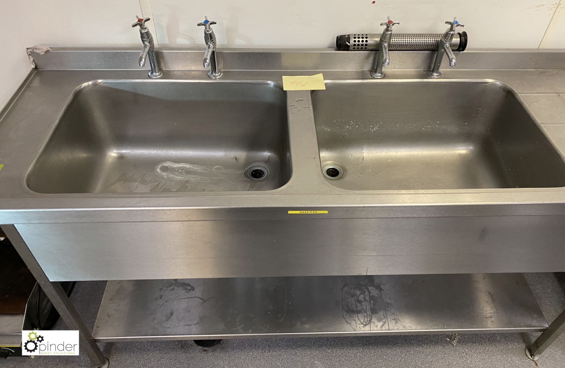 Stainless steel twin bowl Sink, 1800mm x 600mm x 900mm, with left and right hand drainer (located in - Image 3 of 3