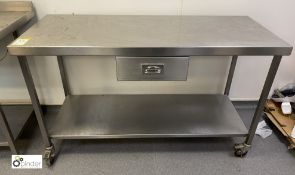 Mobile stainless steel Preparation Table, 1450mm x 600mm x 860mm, with under shelf and utensil