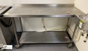 Mobile stainless steel Preparation Table, 1500mm x 600mm x 900mm, with rear lip and under shelf (
