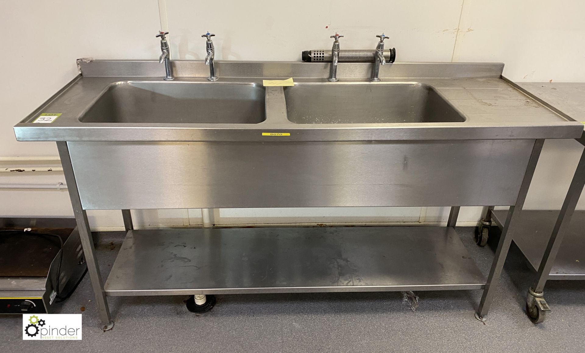 Stainless steel twin bowl Sink, 1800mm x 600mm x 900mm, with left and right hand drainer (located in - Image 2 of 3