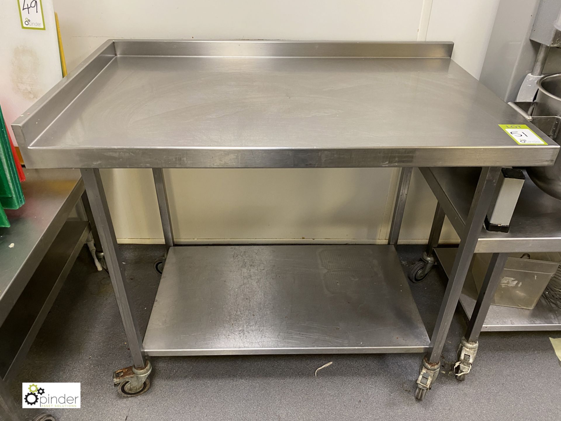 Mobile stainless steel Preparation Table, 1150mm x 700mm x 915mm, with rear and side lip and under