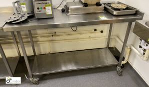 Mobile stainless steel Preparation Table, 1500mm x 600mm x 900mm, with rear and side lip and under