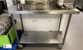 Mobile stainless steel Preparation Table, 1200mm x 600mm x 900mm, with rear lip and under shelf (